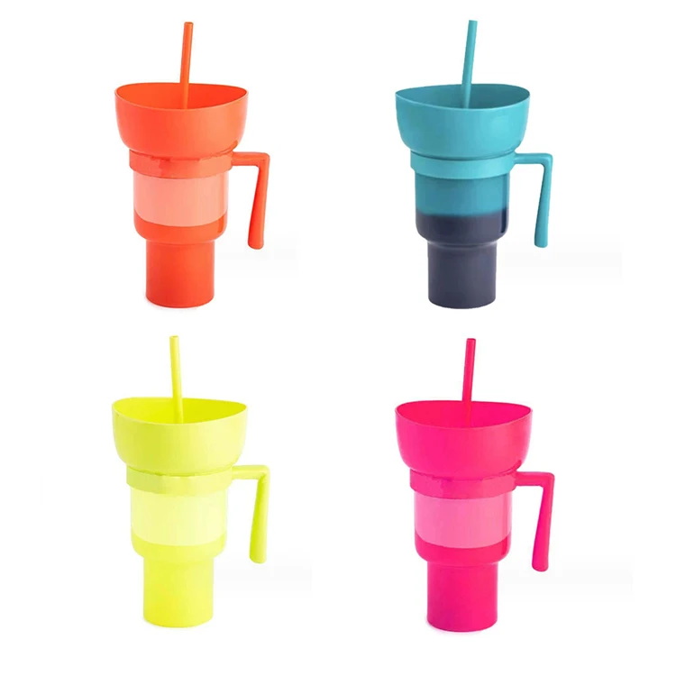 2024 Cute Christmas Party Cola Chips 2 in 1 Snack Drink Popcorn Plastic Cup Mug 32oz Stadium Tumbler With Snack Tray Bowl Straw