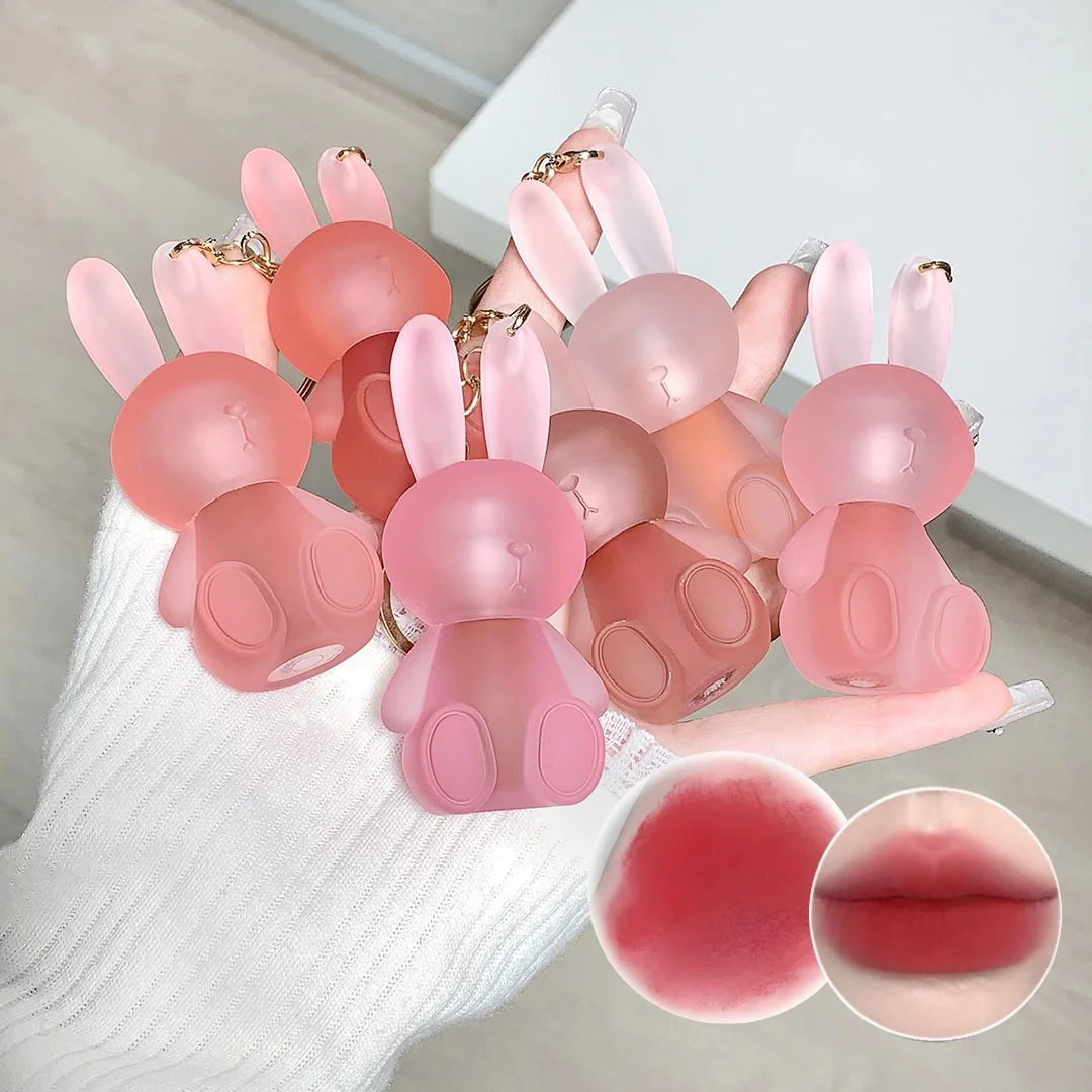 Candy Pink Matte Mini Makeup Gege Bear Make Up Vegan Cute Private Label Custom Lip Gloss With Keychain
