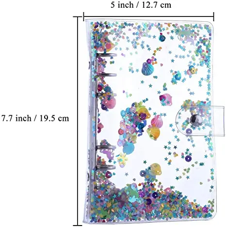 A6 Binder Cover PVC 6 Ring Personal Organizer Refillable Notebook Binder Cover with Shiny Sequins for Loose Leaf Planner