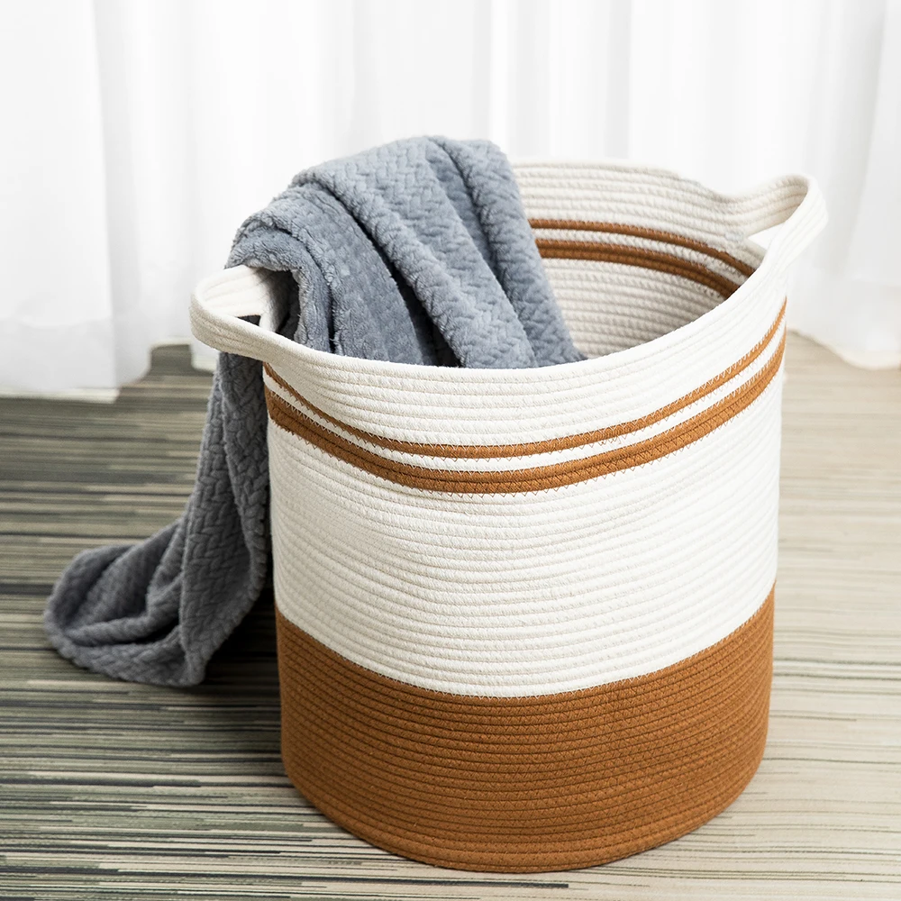 Модная хлопковая веревка корзина для хранения детская плетеная белья с ручкой игрушка