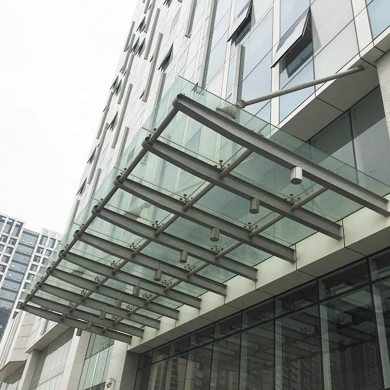 Commercial Aluminum Sun Shade Tempered Glass Canopy for Front Door Awnings