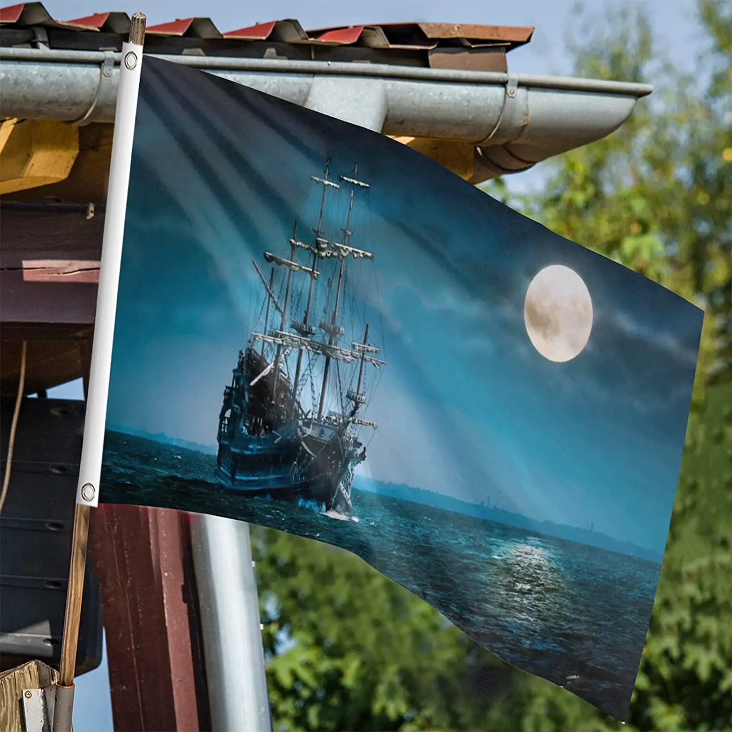 Famous Design Sailboat Moon Night Burlap Garden Flags For Yard Party Welcome Indoor Outdoor Decoration