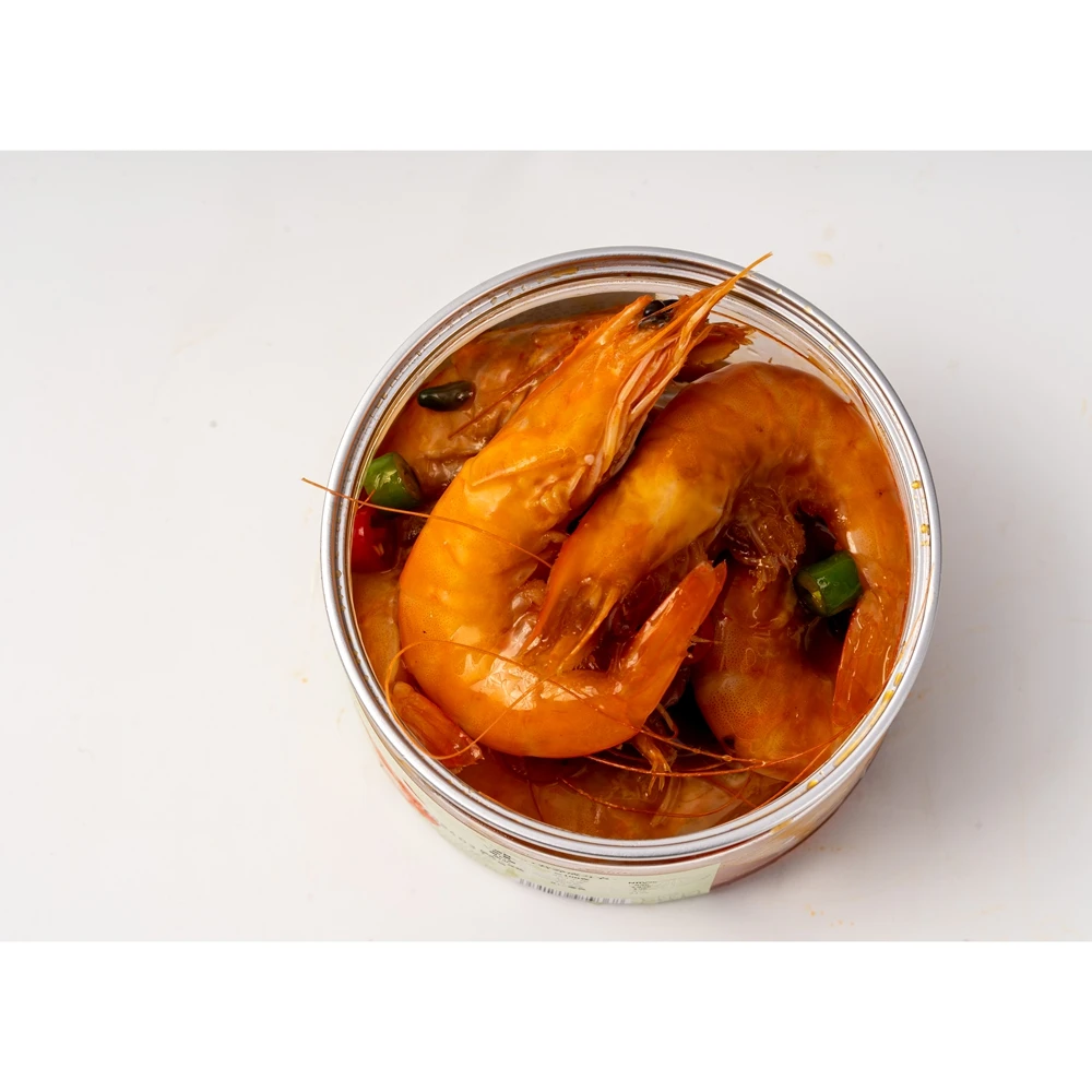 wholesales chinese flavor canned seafood snack  seasoned  instant seafood  boil flavoured marinated Shrimp