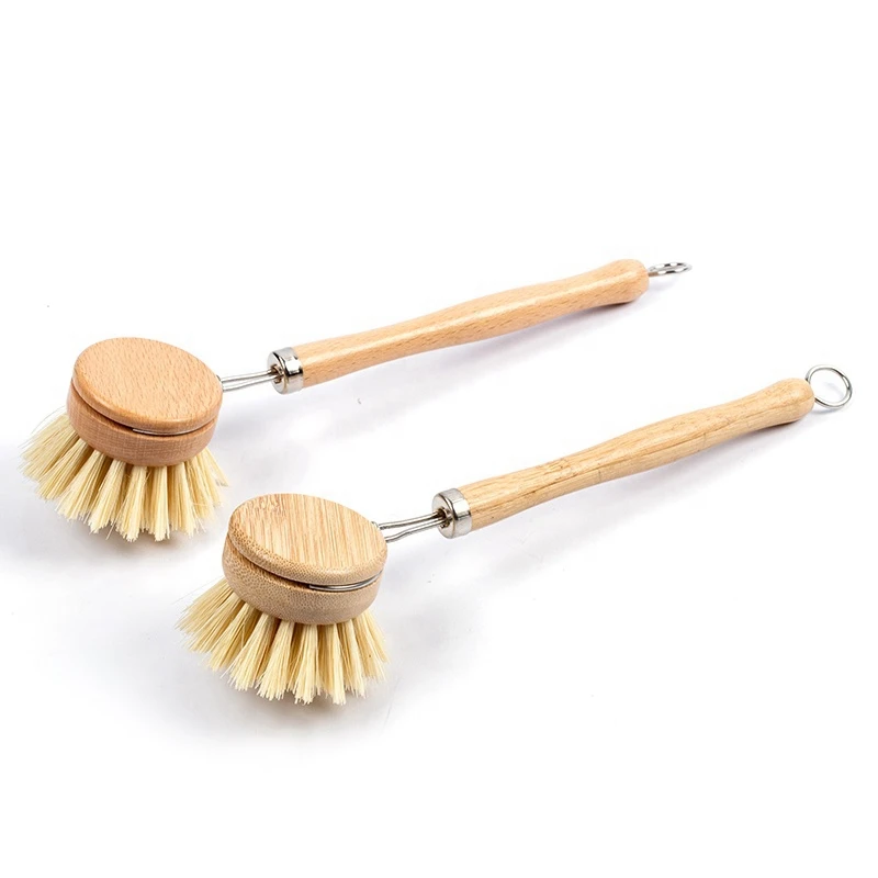 Eco-friendly Kitchen Cleaning Brush Dish Washing Brush Beech Wood Long Handle Sisal Dish Brush