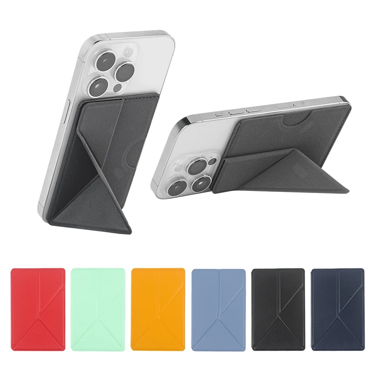 Personalized Cell Phone pu leather Adhesive Card Holder with foldable phone stand