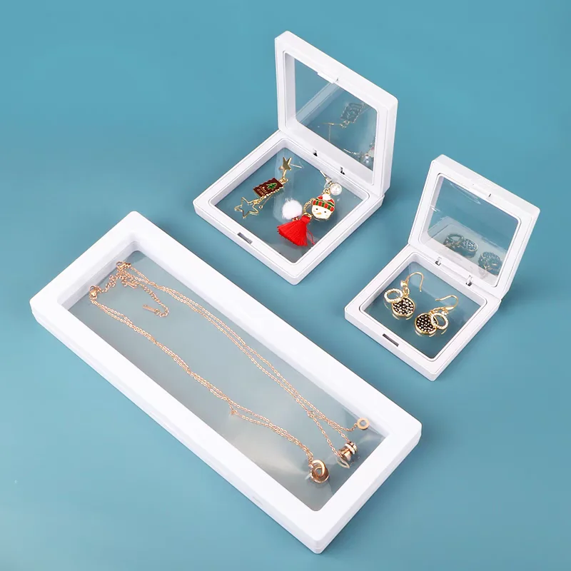 Dust Proof Clear PE Film Membrane 3D Floating Frame Display Case Custom Logo Jewelry Coin Ring Organizer Packaging Gift Box