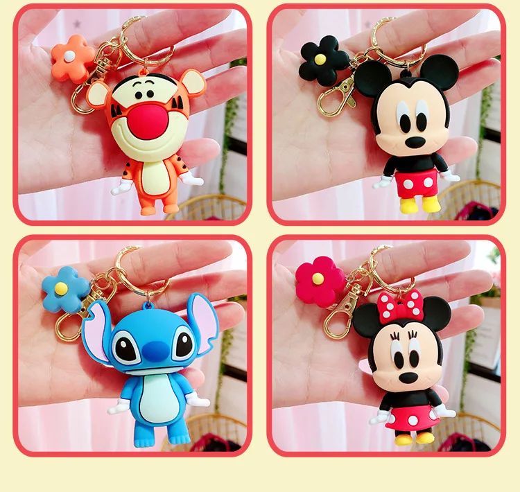 Hot Sale 3D Cartoon  Mickey Design PVC Rubber Bag Charm Key Chain Gift Wrist Strap Custom Rubber Keyc