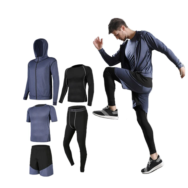 Men Tracksuits Training&Jogging Wear Compression Quick-dry Sportswear Men 5pcs Fitness Custom Gym Clothing 5pcs Set