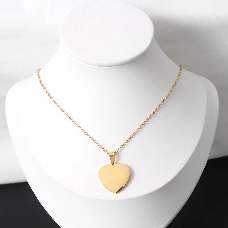 Hot Sale Elegant New 18k gold Gold Plated Stainless Steel Engraved Blank Heart Pendant Necklace