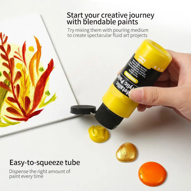 LISI 60 ML Rich Pigments Paint Metallic Shining Acrylic Paint Kit For Canvas, Rocks, Wood, Fabric, Ceramic