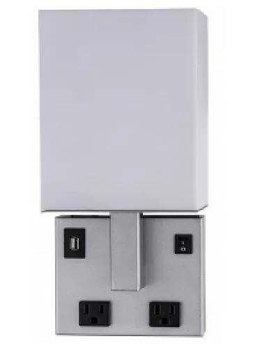 Customized Brushed Nickel Wall Sconce plug-in wall lamp with USB charging port modern hotel bedside lamp