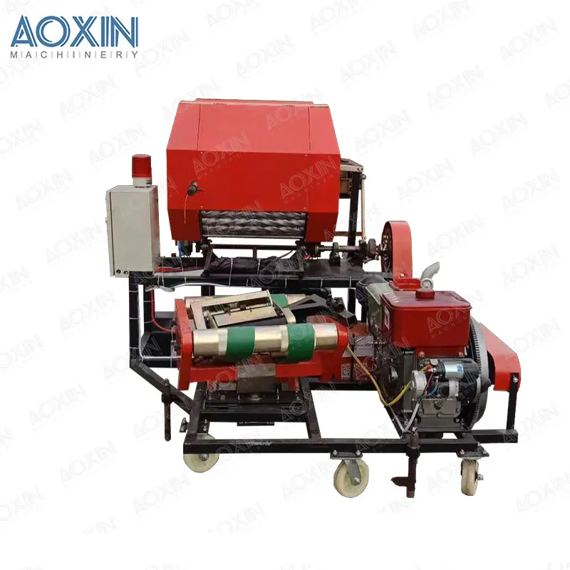 Diesel engine rice straw corn silage packing mini round hay baler machine alfalfa grass wrapper roll baler price for sale