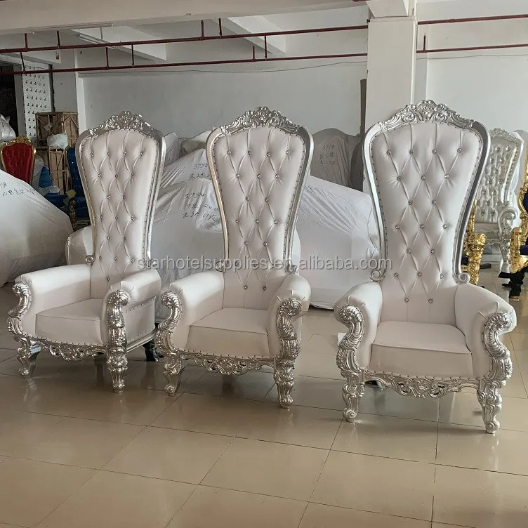 Superb Quality Lion King Throne Chairs Hotel Furniture Solid Wood Gold White French Antique Queen Wedding Chairs