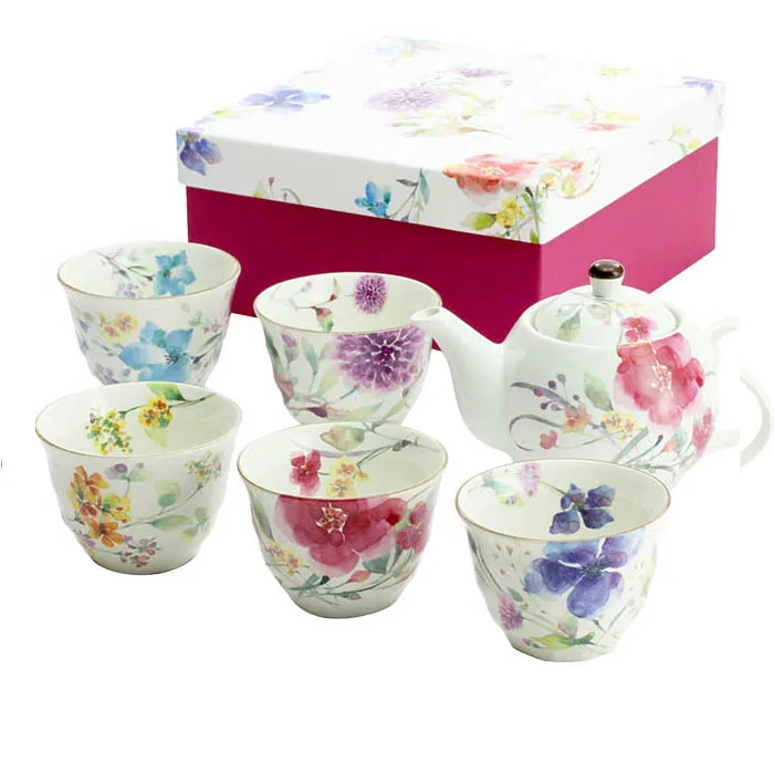 
Japanese eco-fridendly stocked fancy floral porcelain tea cup set 