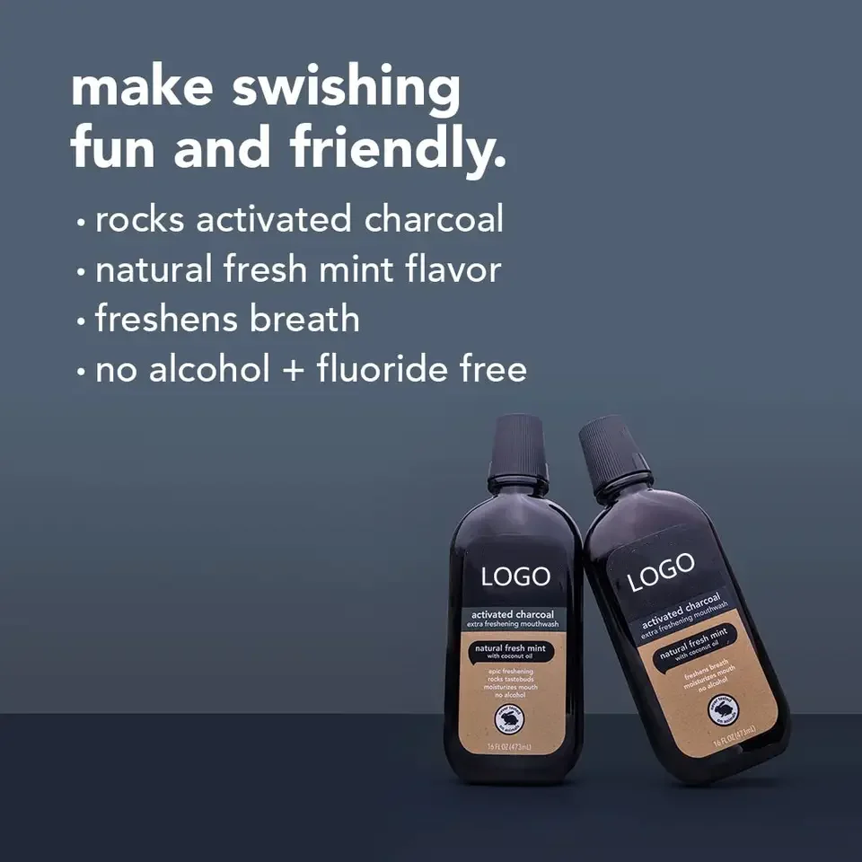Private Label Natural Mint And Coconut Oil  Alcohol-free Activated Charcoal Mouthwash