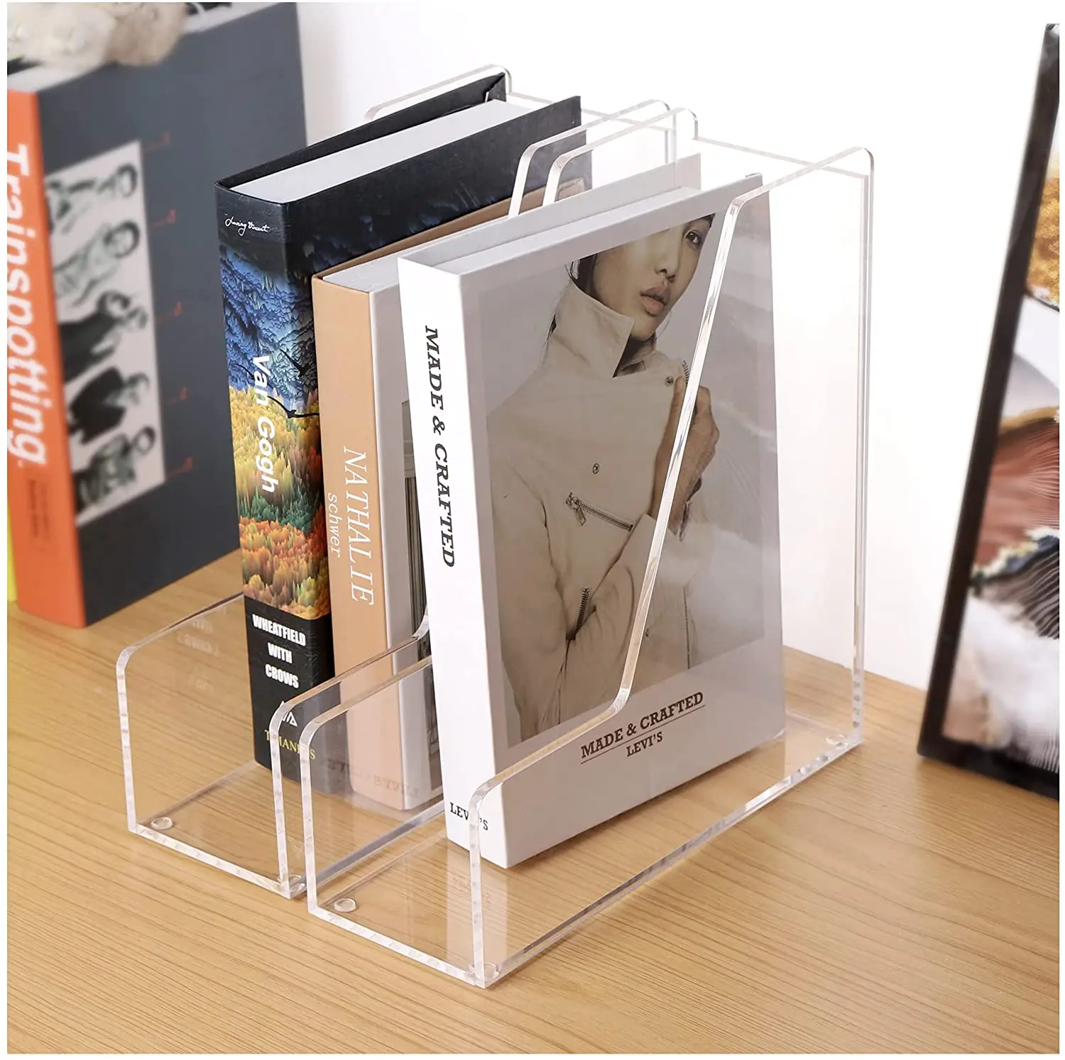 Magazine Holder Clear Acrylic Office Organization Book Rack for Desk File Organizers and Accessories