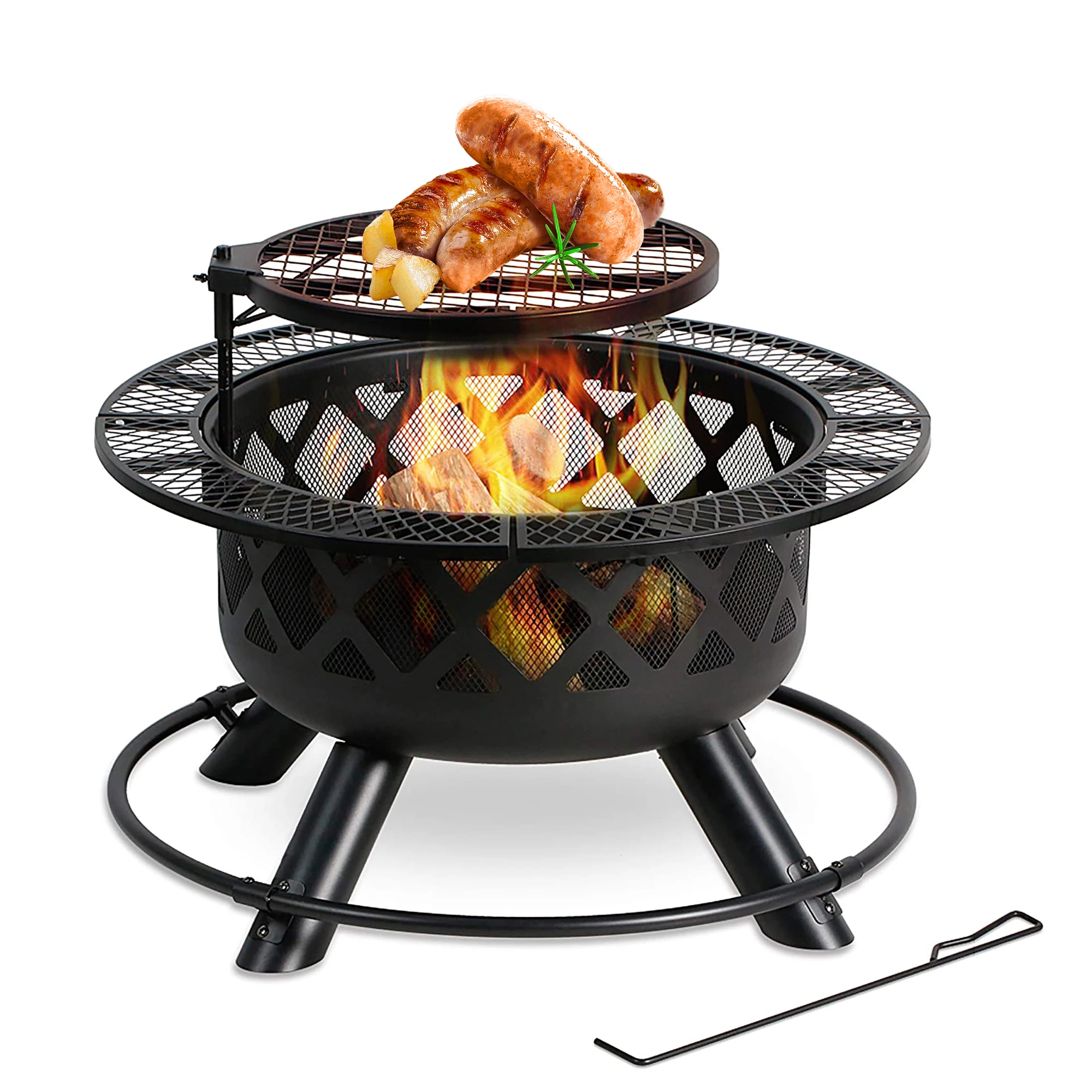 Hot sale good price Barbecue and heating integrated stove Wood Burning Backyard Patio outdoor fire pits with Cooking Grill