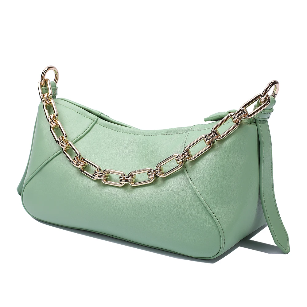 High Quality New Arrivals Fashion Design Mature Ladies Pure Color Handbag Pu Leather Metal Chains Shoulder Bag