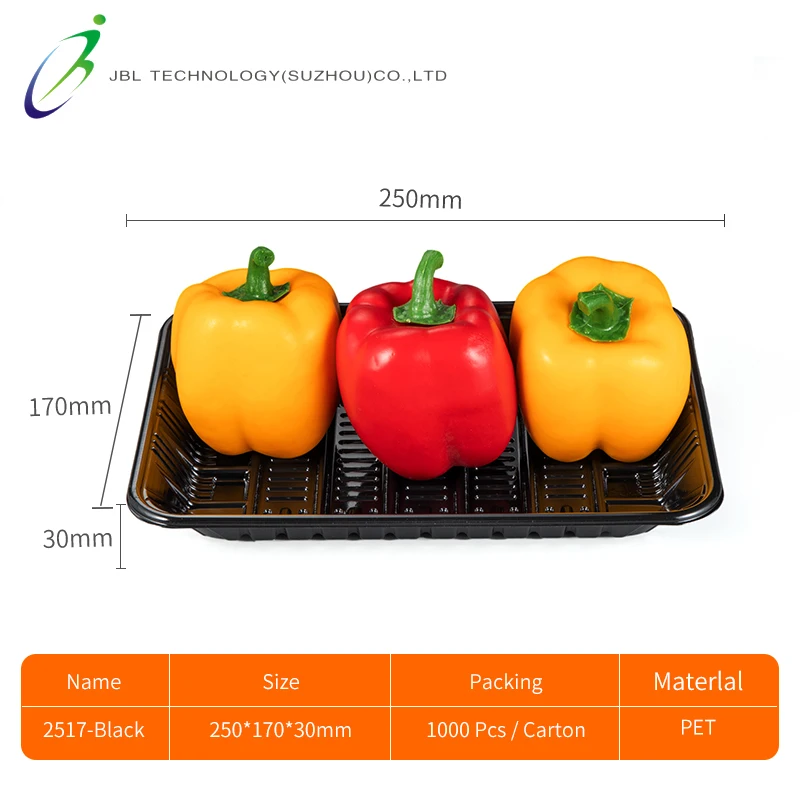 Customized Disposable RPET Plastic Packaging Tray For Fruit Farm Supermarket Blister Plastic Vegetable Packaging Container