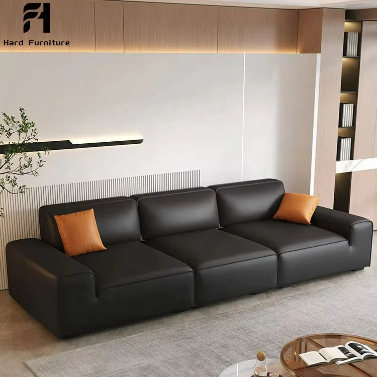 Customized Modern Furniture Black Genuine Leather Luxury Sofa Set Living Room Sectional Sofa