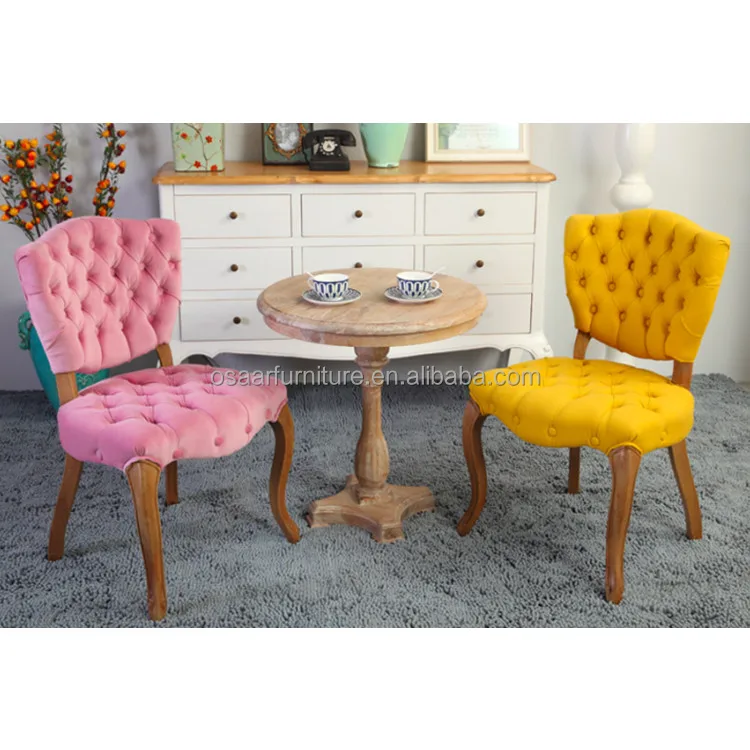 French Style Dining Furniture Button Tufted Back Pink Velvet Cafe Table and Chairs (1600389530147)