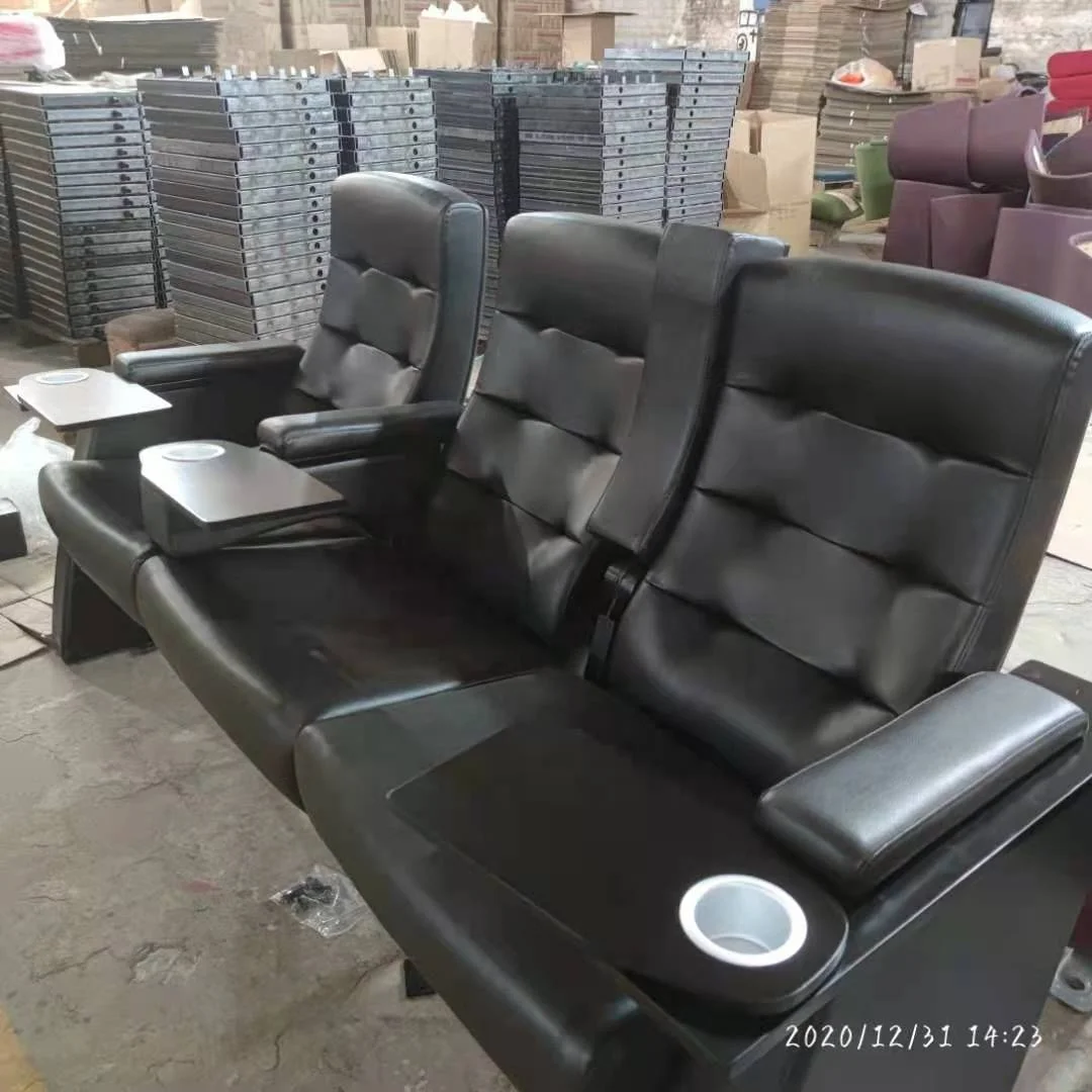 Modern Black Leather Theater Power Seat , Church Pews Electric Recliner Cinema Seat