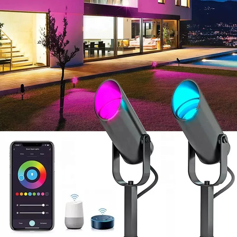 10W RGBW Smart Spot Lights with App remote control WiFi Plug in LED Spot Lights Yard lawn lights colorful landscape Garden lamp