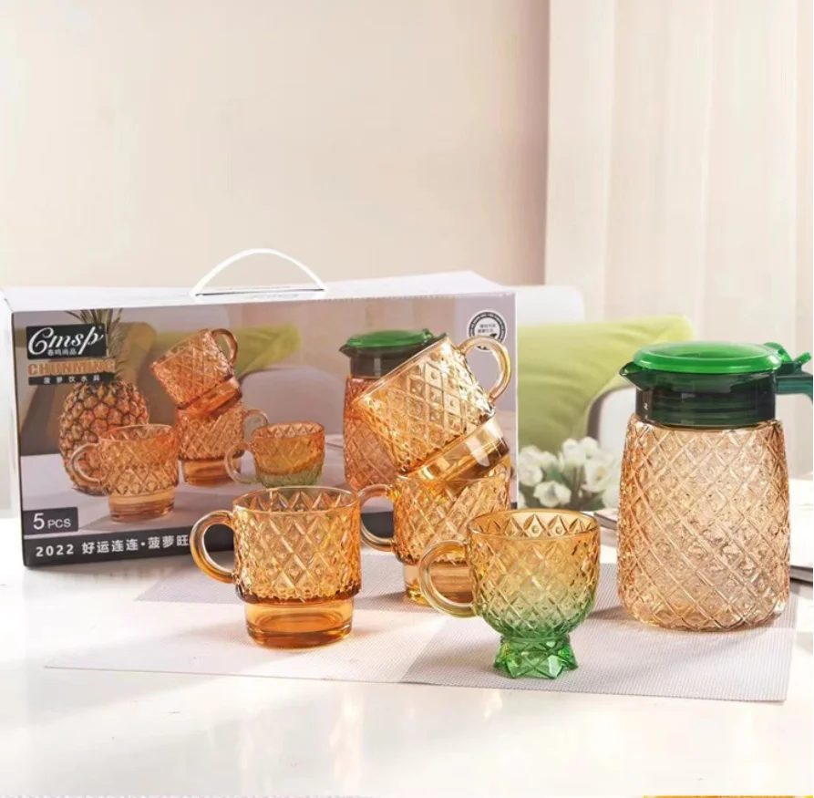 Modern Colored Tabletop Pineapple Bulk Glass Coffee Mug Stackable Ananas Juice Drink Cup Glass Tea Mugs