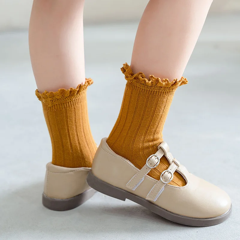  children girls ribbed ruffles frilly socks fashion kids combed cotton colorful