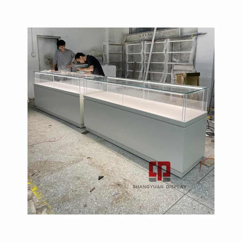 High Quality White Jewelry Display Showcase High end Gold Jewelry Glass Display Case Custom Jewelry Showcase Manufacturer
