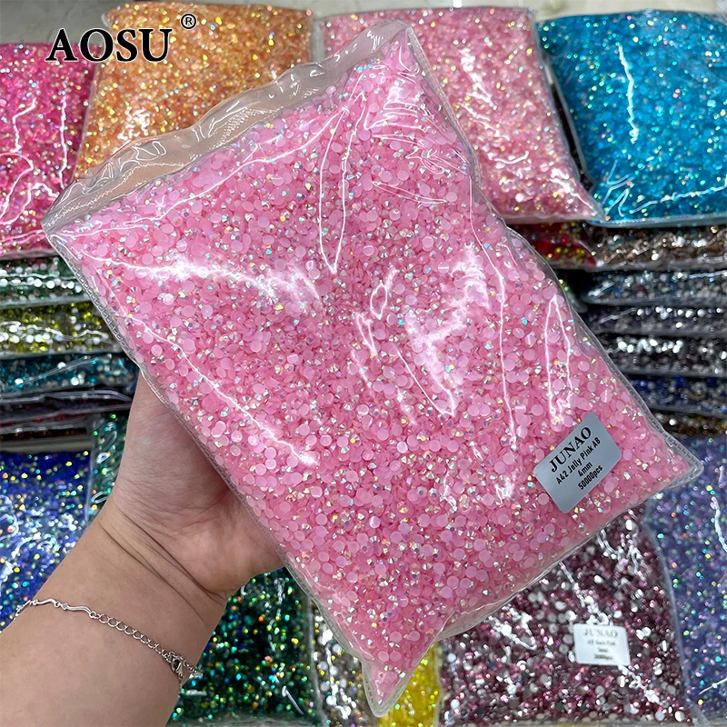 AOSU Bulk Package 2mm 3mm 4mm 5mm 6mm Jelly Strass Diamonds Flatback AB Crystals Round Resin Rhinestones For Nail Art