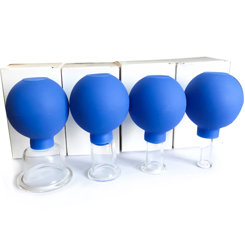 4 pcs coloured silicone ball glass  hijama cups Vacuum Massage Therapy Cupping Device Suction Cup Glass Cupping Set for Body Fa
