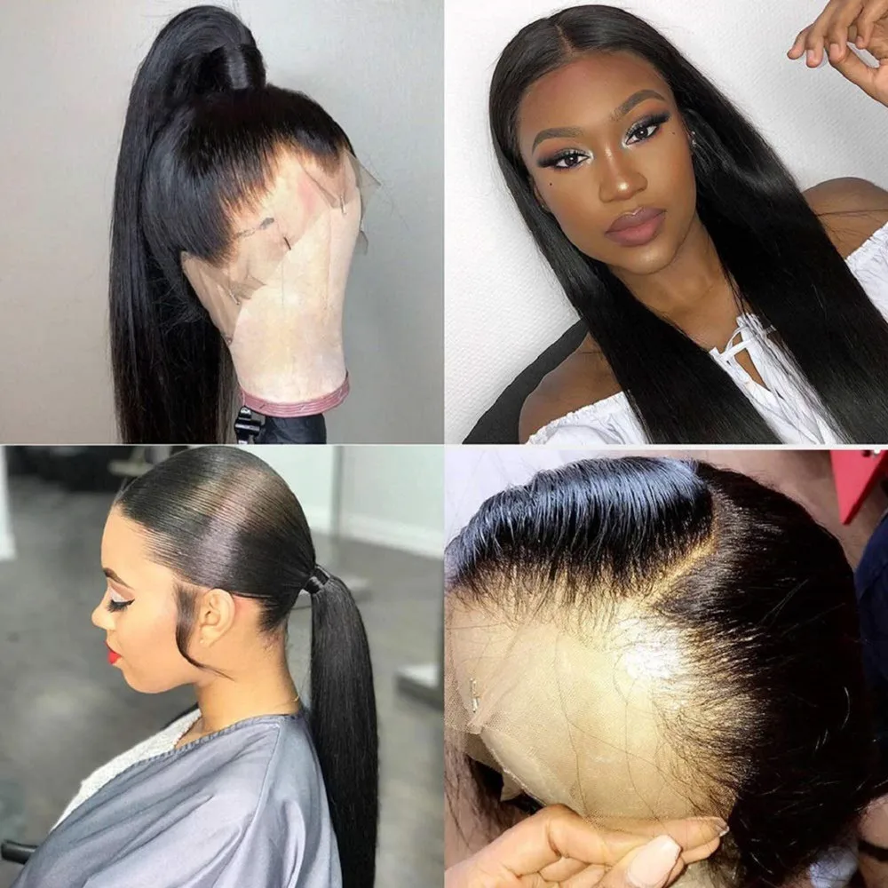 Natural Brazilian Smooth Straight 150% Density Human Hair Wigs Pre Plucked Hairline 13x6 Transparent HD Lace Frontal Wig