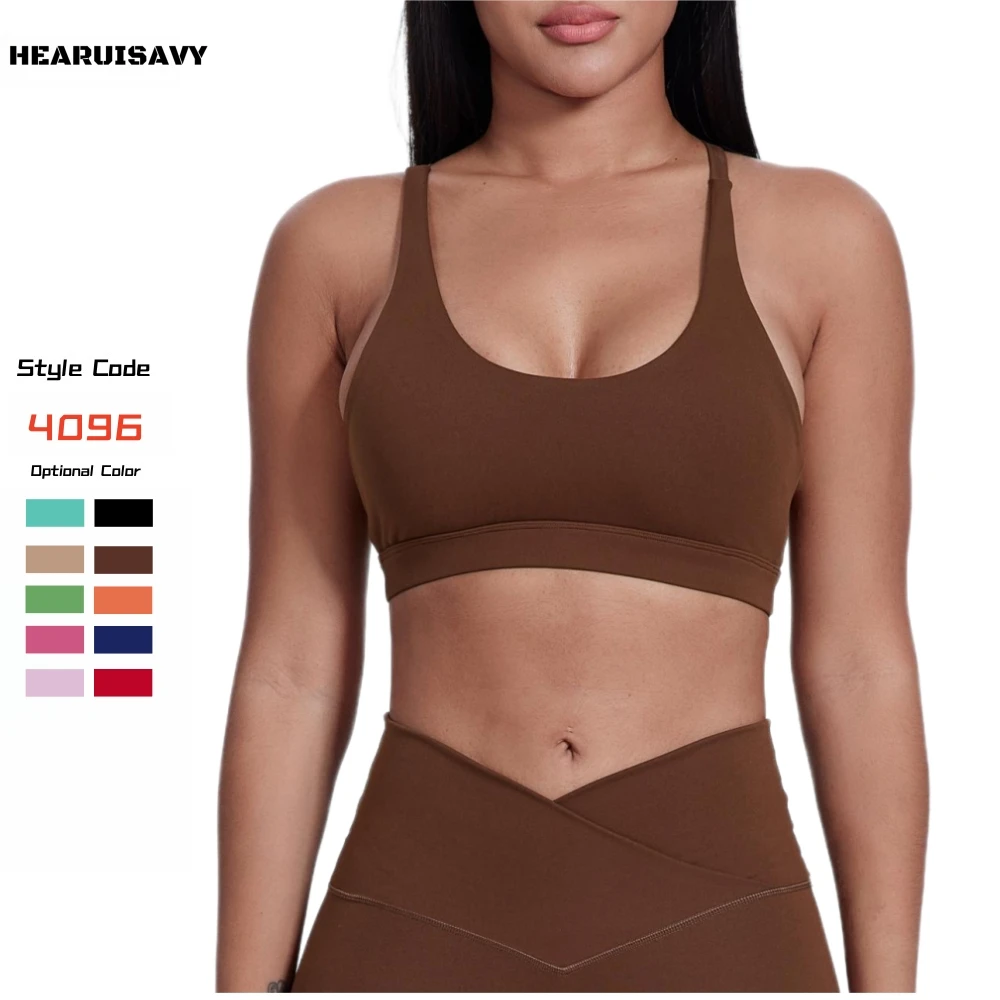 HEARUISAVY Cool Fabric Scoop Neck Workout Bras Cross Back Workout Gym Athletic Fitness Bras Yoga Crop Top
