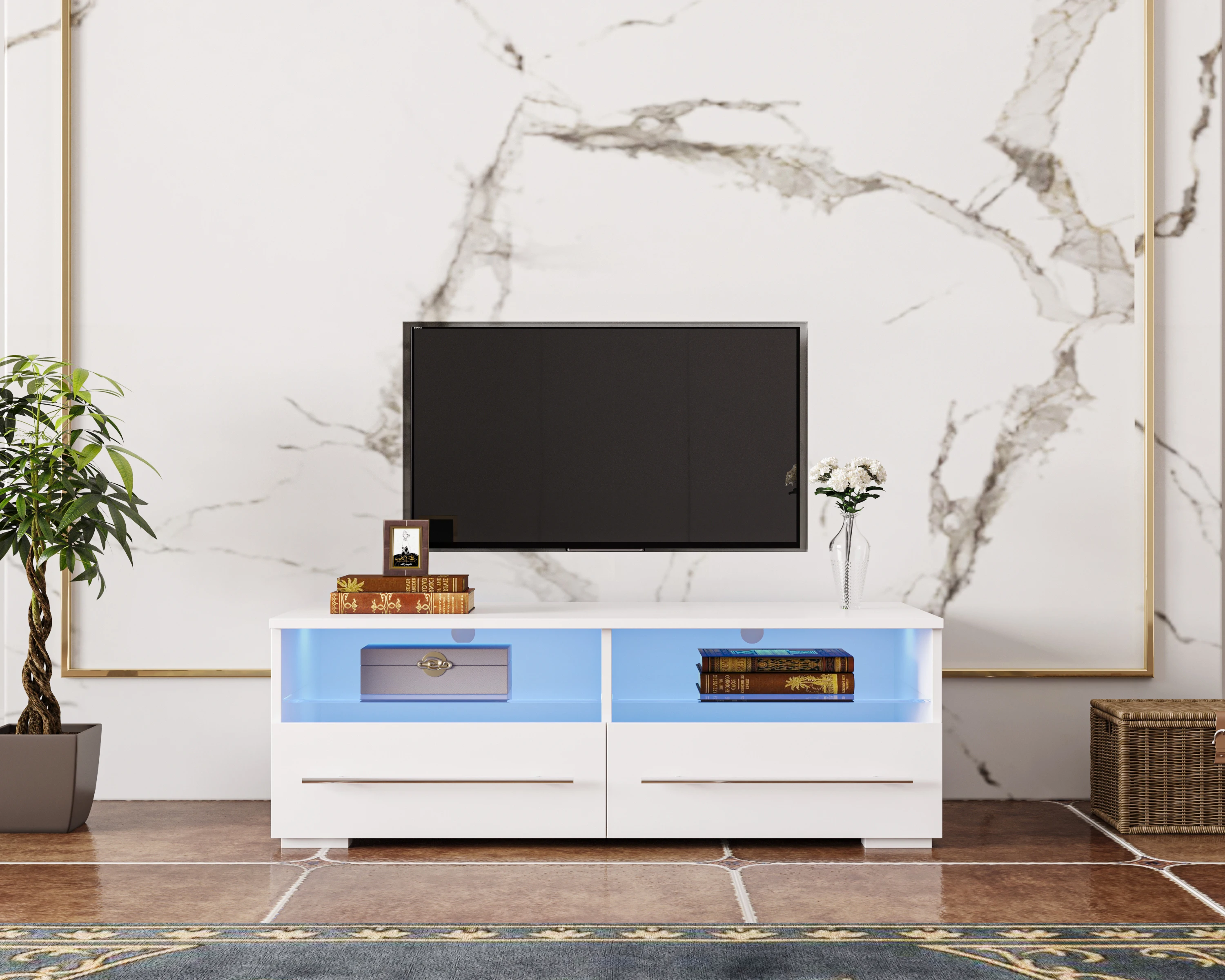 Modern White Vintage TV Cabinet Wooden tv stands for Living Room Bedroom Two Door Wood Panel Furniture for Apartment Use