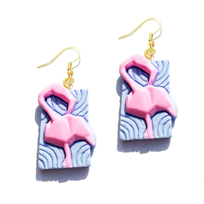 New Arrival Hot Style Alphabet Flamingo Cloud Handmade Exaggerated Funny Cute Unique Statement Personality Resin Design Earrings