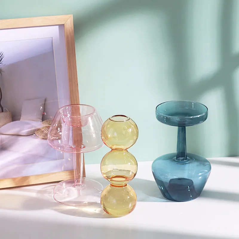 Creative Ins lamp shape home deco multi color transparent small glass flower bottle art vase