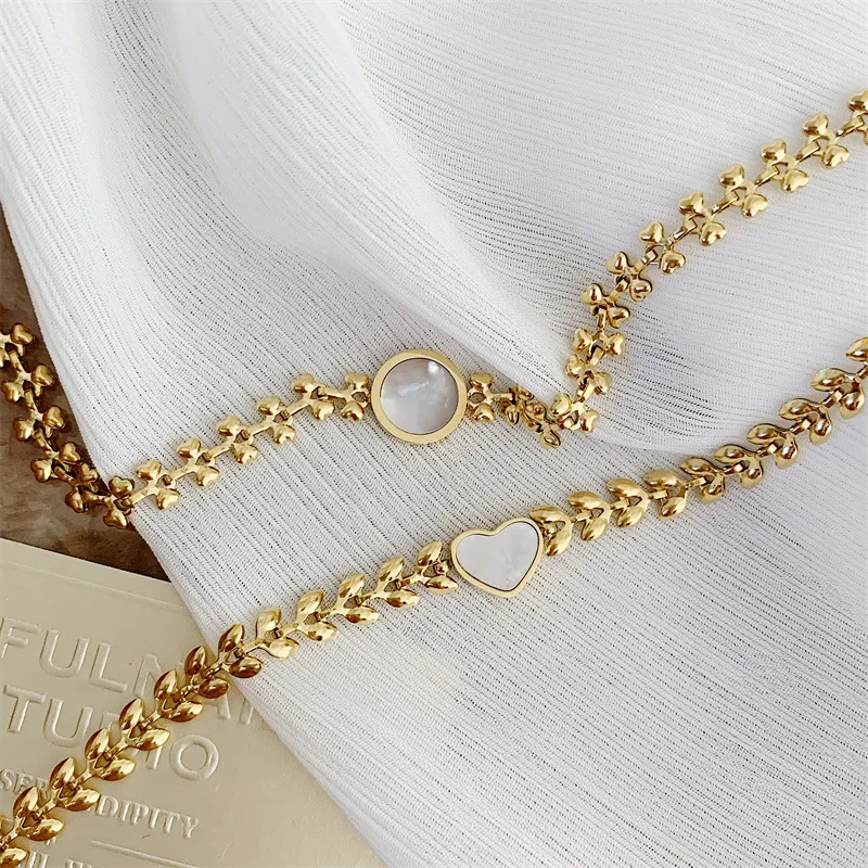 Hongtong C2-5 Stainless Steel Heart-Shaped Mother Of Pearl Wheat Ear Pattern Popular Non Fading Bracelet