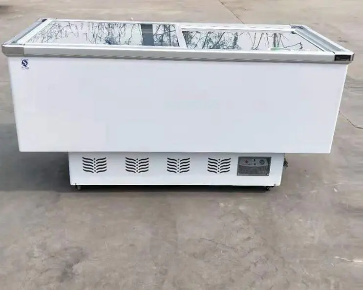 Refrigerated display cabinet quick frozen horizontal commercial transparent glass refrigerator