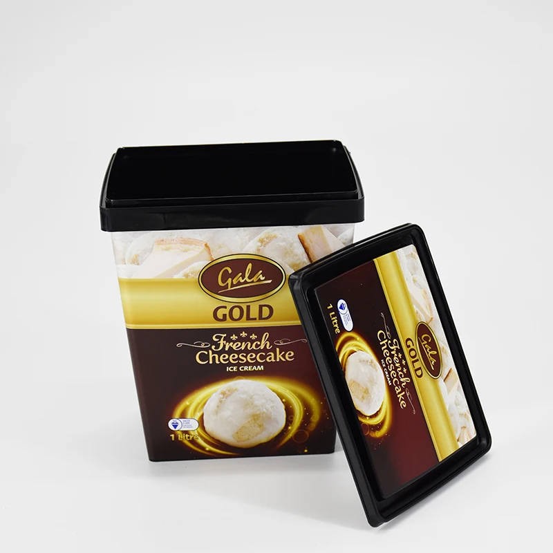 High quality plastic storage containers customized IML square plastic container for food, spread,oil, butter, ice cream