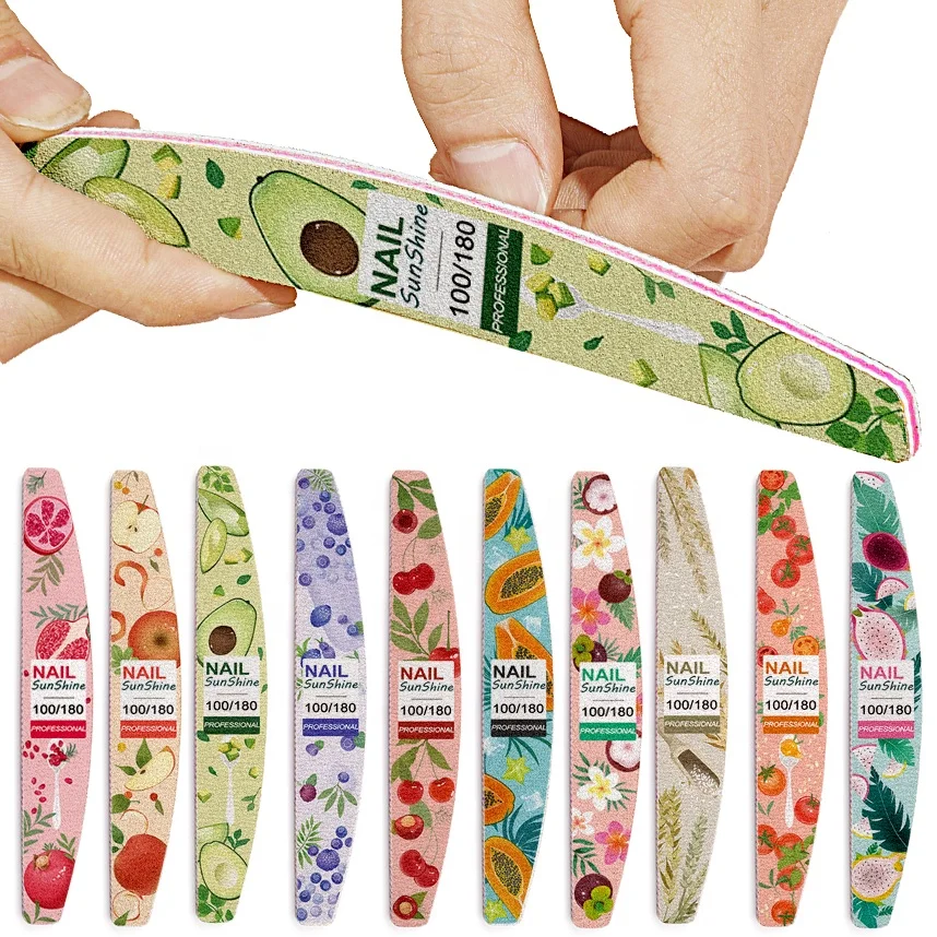 Different Pattern Violet Plastic Nail File and Buffing Newest Design Fruit Print Durable Sanding Paper Zebra 100 180 File