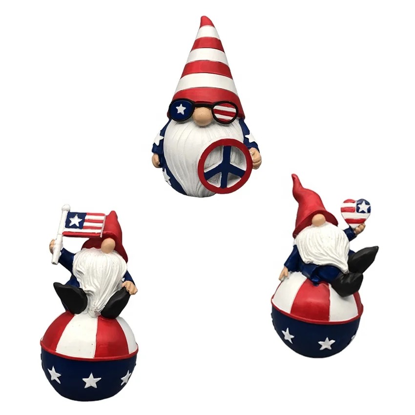American Independence Day Resin Crafts July 4th Gifts Gnome Statue with Stars and Stripes Patriotic Elf Dwarf