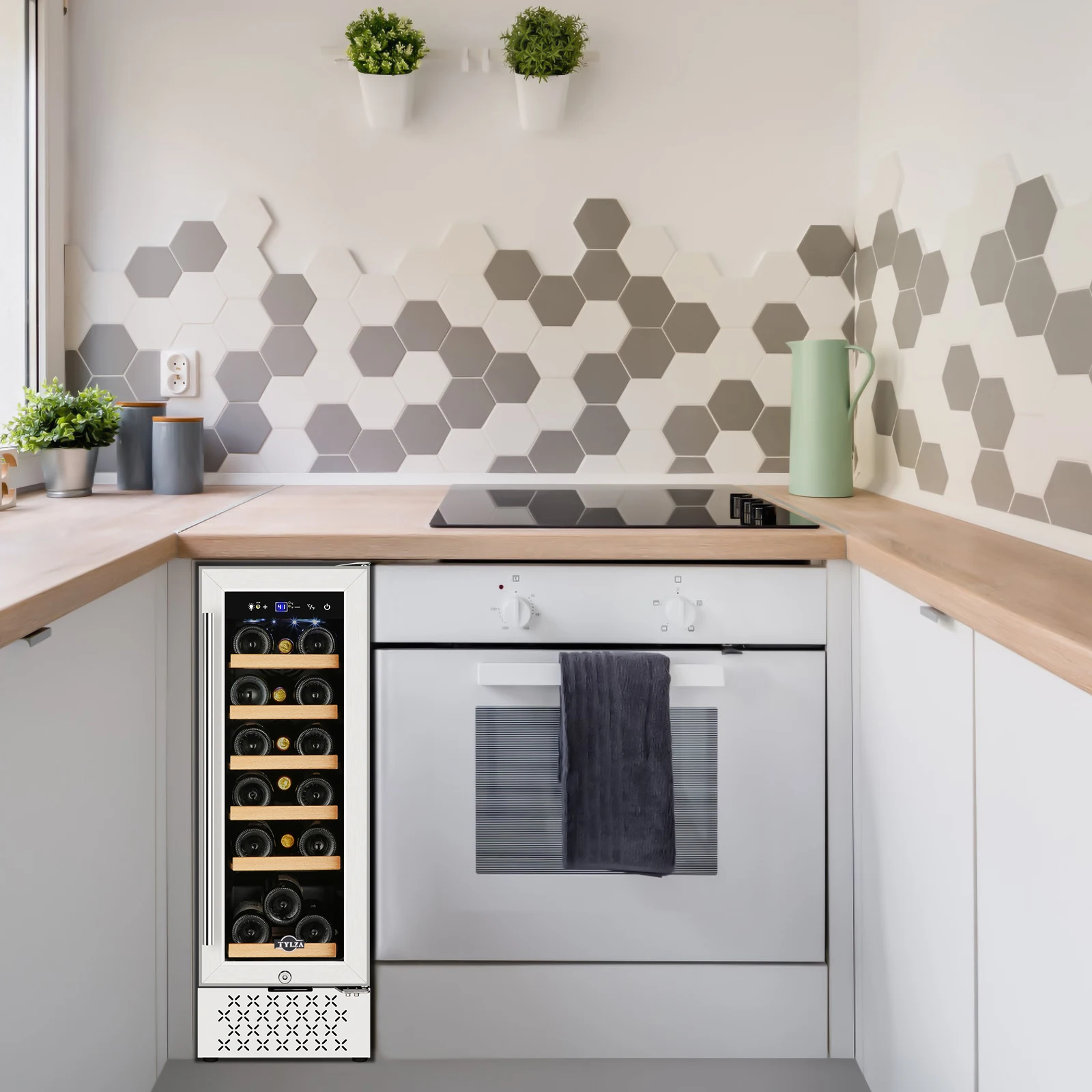 Smart Touch Screen Wine Cooler Wine Fridge Built in Cabinet Wine Cellar Built-in Black with Lock Wooden Shelves