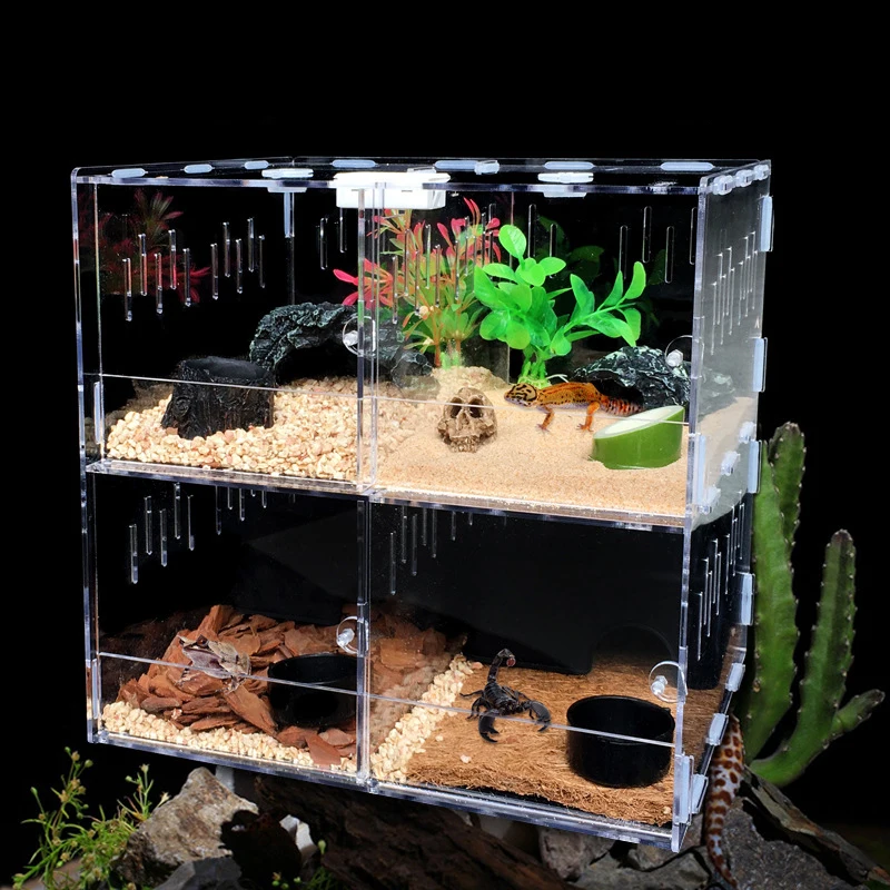 Small Pet Breeding Box Transparent Acrylic Lizard Reptile Snake Display Case Scorpion Hatching Breeding Reptile Cage