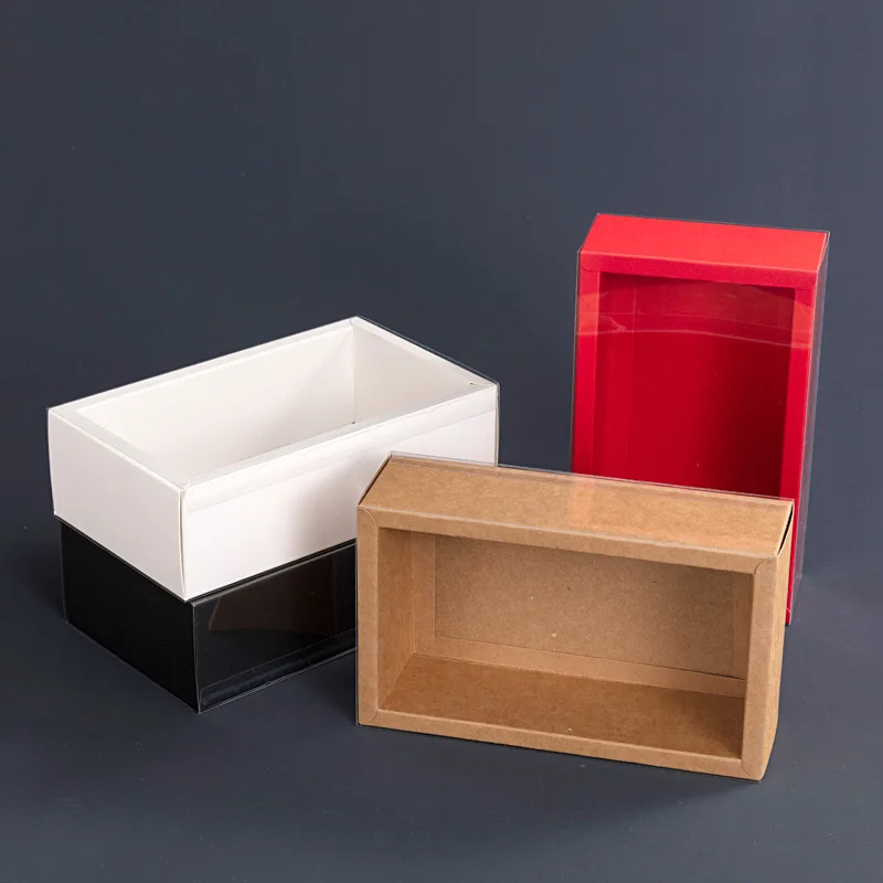 High Quality Slide Out Drawer Gift Packaging Paper Box Full Transparent Sleeve Window Sliding Kraft Paper Drawer Box