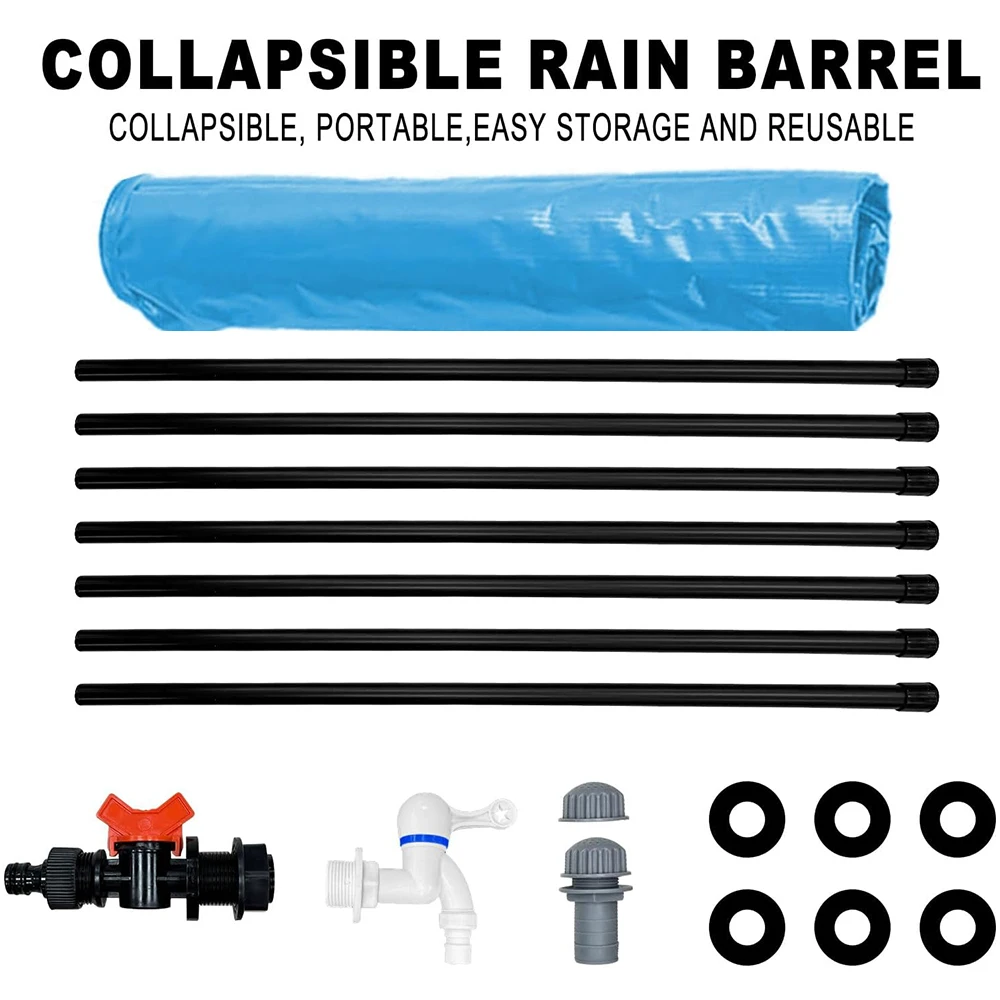 100 Gallon Portable Water Storage Container Rain  Barrel with Filter Spigot Overflow Kit