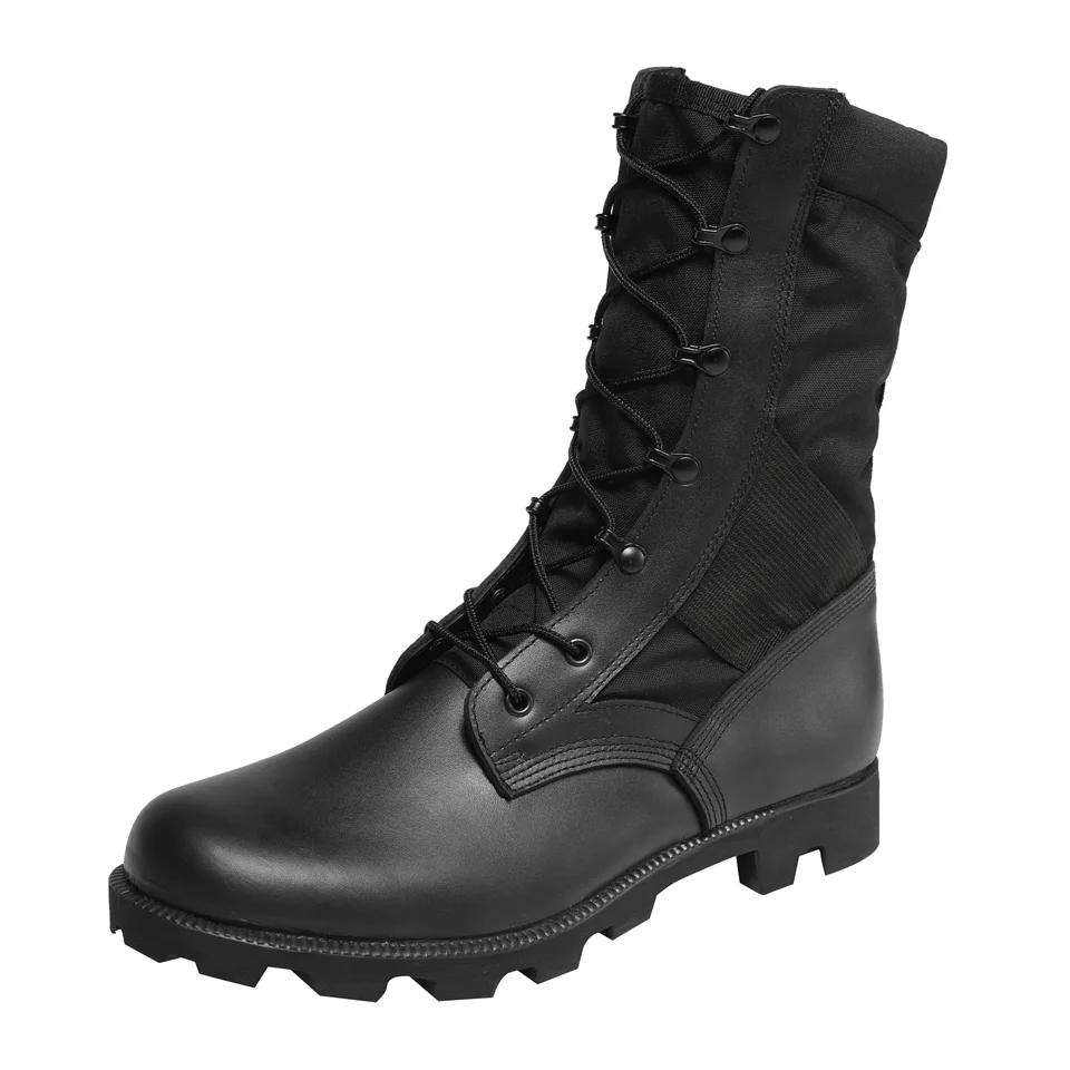 manufacturer black color fabric cement combat flat outsole leather tactical boot