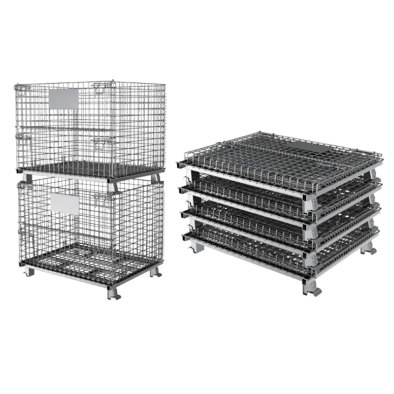 Kingsun Storage Foldable collapsible steel stackable galvanized folding wire mesh pallet wire mesh container roll cage