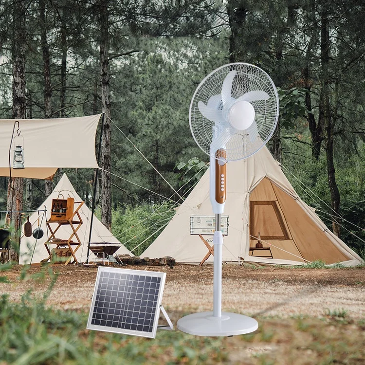 Outdoor indoor rechargeable fan price 18000 mAh ac dc solar fan rechargeable solar electric fan with light
