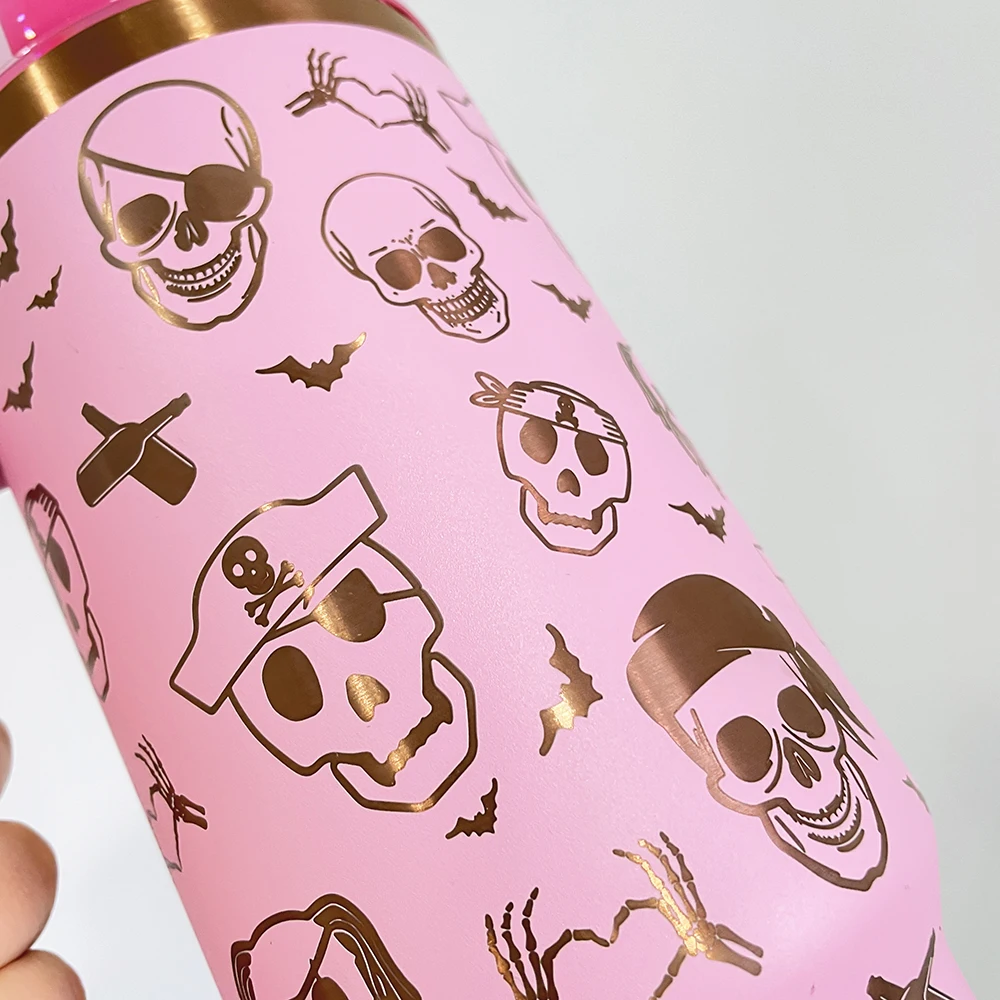 Laser Engraved H2.0 40oz Copper Tumbler Powder Coated Black Cream 40oz Tumbler With Handle Stainless Steel Camping Cup